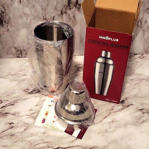 Metal Cocktail Shaker With Strainer & Lid 9 1/2" tall New - Picture 1 of 10